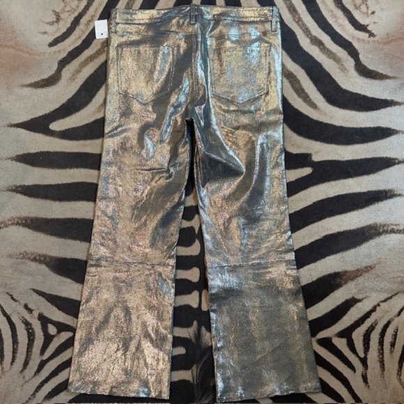 J Brand Leather Snake Embossed Pants Metallic Blue Straight Leg Size 30🌸 - Picture 6 of 16